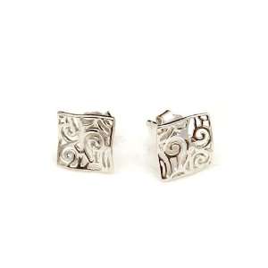 Square Shaped Cut Out .925 Sterling Silver Stud Earrings with Rhodium 