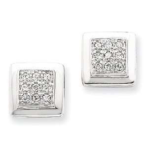  Sterling Silver CZ Square Post Earrings Jewelry