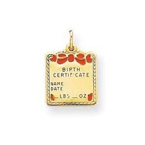  Engraveable Birth Certificate Charm in 14k Yellow Gold 