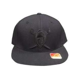 Oakland Raiders Black on Black Mitchell & Ness Throwback Fitted Cap 