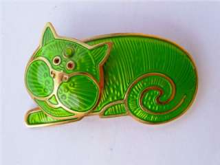 Great Green BEREBI Signed Moving Head CAT Pin Jewelry  