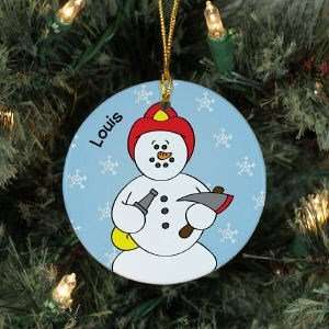  Personalized Ceramic Fireman Snowman Ornament