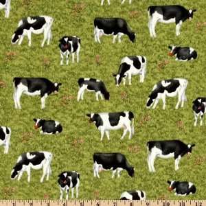  45 Wide Buttercup Farm Cows Green Fabric By The Yard 