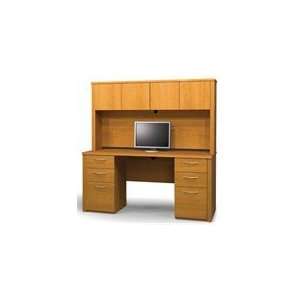   Cappuccino Cherry Computer Credenza with Hutch: Office Products