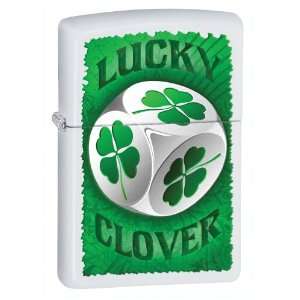  Zippo Lighter Clover Shamrock Irish Luck Dice White Matte 