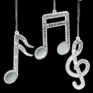  Set of 3 Silver Mirror Music Note Christmas Ornaments 