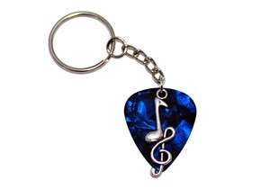   GUITAR PICK Silver Music Note & Treble Clef Charm Key Ring Chain