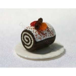   Dollhouse Miniature Iced and Decorated Swiss Roll Cake: Toys & Games