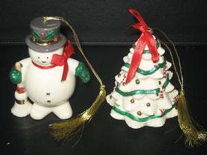 Lenox HOLIDAY RIBBONS Snowman & Tree Ornaments NIB  