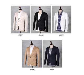 Guys_Mens 1 Button Basic Slim Fit jacket Blazer Beige   jk 037  