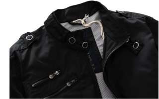 Mens Stand Collar Zip Up Coat Jacket Hot Black  