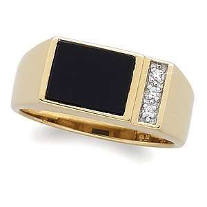  Genuine Onyx and Diamond Accent Mens Ring in 14K Gold 