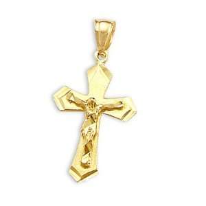   Small Yellow Gold Cross Crucifix Pendant Charm Jewel Roses Jewelry