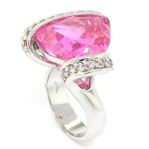  Sterling Silver Classic/Modern Cocktail Ring   Pink CZ 