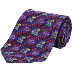  Kansas Jayhawks Royal Blue Diamond Print Silk Tie: Sports 