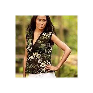  NOVICA Cotton batik blouse, Golden Bamboo Paradise