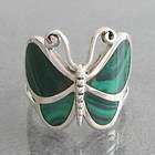 Big Green Malachite Butterfly .925 Silver Ring 7