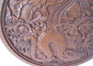 ROUND HEAVILY CARVED DOUBLE SIDED ASIAN TEAK PANEL W/ ELEPHANTS  