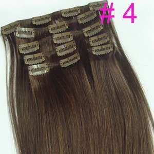 28 clip in human hair extensions #4 medium brown,120g  