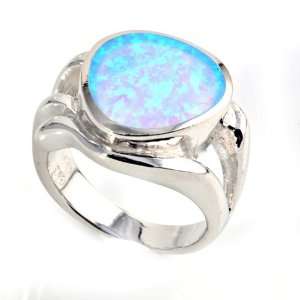  Sterling Silver 16mm Lab Opal Ring (Size 6   9)   Size 7 
