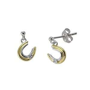  Kids Sterling Silver Horse Shoe Diamond Earrings Jewelry