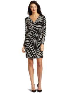   West Dresses Womens Stripe Printed Jersey Faux Wrap Dress: Clothing