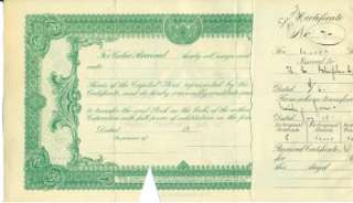 The Rex Investment Company Colorado Stock Certificate  