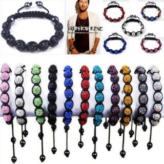 10mm Shamballa Bracelets Hiphop Disco Crystal Macrame Beads balls Free 