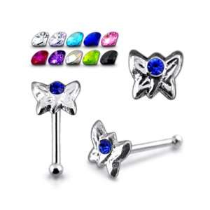  Jeweled Butterfly Ball End Nose Pin Jewelry