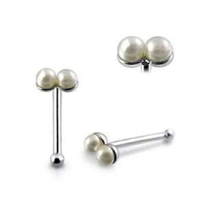  Double Pearl Ball End Nose Pin Jewelry