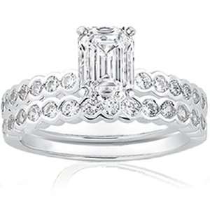  1.25 Ct Emerald Cut Diamond Bridal Rings Set SI2 H EGL 