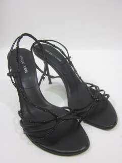 SERGIO ROSSI Black Leather Beaded Strappy Pumps 39 9  