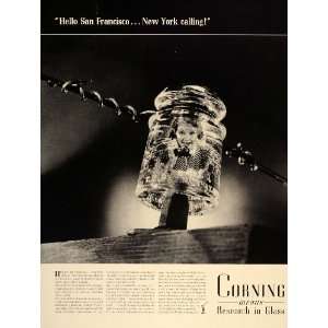 1937 Ad Corning Glass Pyrex Telephone Line Insulators   Original Print 