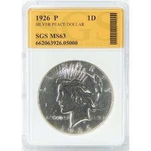   1926 P MS63 Silver Peace Dollar Graded by SGS 