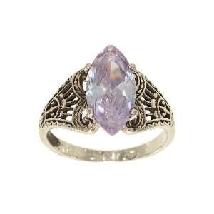 Silvertone Fashion Ring with Marquis Shape Medium Size Lavender Cubic 
