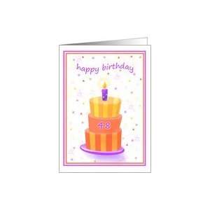  48 Years Old Happy Birthday Stacked Cake Lit Candle Card 