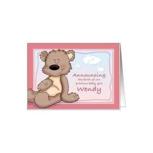  Wendy   Teddy Bear Birth Announcement Card: Health 