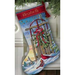   Christmas Sled Stocking Counted Cross Stitch 16 Long