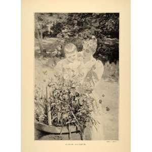 1896 Irving Wiles Sunshine Flowers Mother Child Garden   Original 