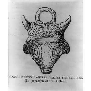   Bronze Etruscan amulet against the evil eye,cow,horns
