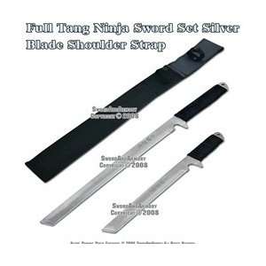  2 Pcs Full Tang Ninja Sword Set Silver Blade With 
