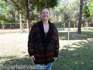COSY Sweater TARAZZIA Button Cardigan DARK COLORS Sz L MOHAIR WOOL 