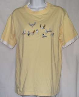 MORNING SUN Yellow T Shirt W/Birds Eating Seeds Medium  