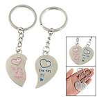 Couple Diamante Inlay Metal Heart Charms Ring Keychain  