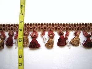   Decorative Beaded Tassel Fringe Trim Cranberry Red and Brown  