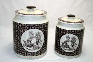 Set of 2 1978 Enesco Imports Country Kitchen Ceramic Canisters Made in 