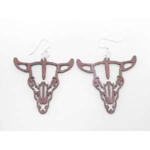  Pink Steer Skull Wooden Earrings GTJ Jewelry