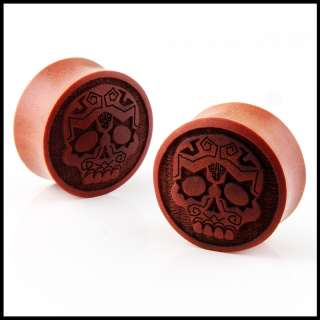   DAY OF THE DEAD Double Flare Organic Sawo Wood Ear Plugs Gauges  