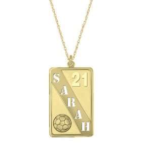  Personalized Soccer Dog Tag Pendant in 14K Yellow Gold 