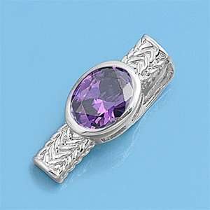  Sterling Silver & Amethyst CZ Cylindrical Shape Pendant Jewelry